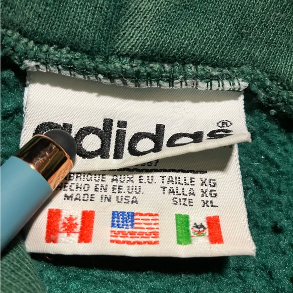 90s Adidas faded and distressed made in USA green hoodie sweater men’s XL VTG. - Picture 3 of 16